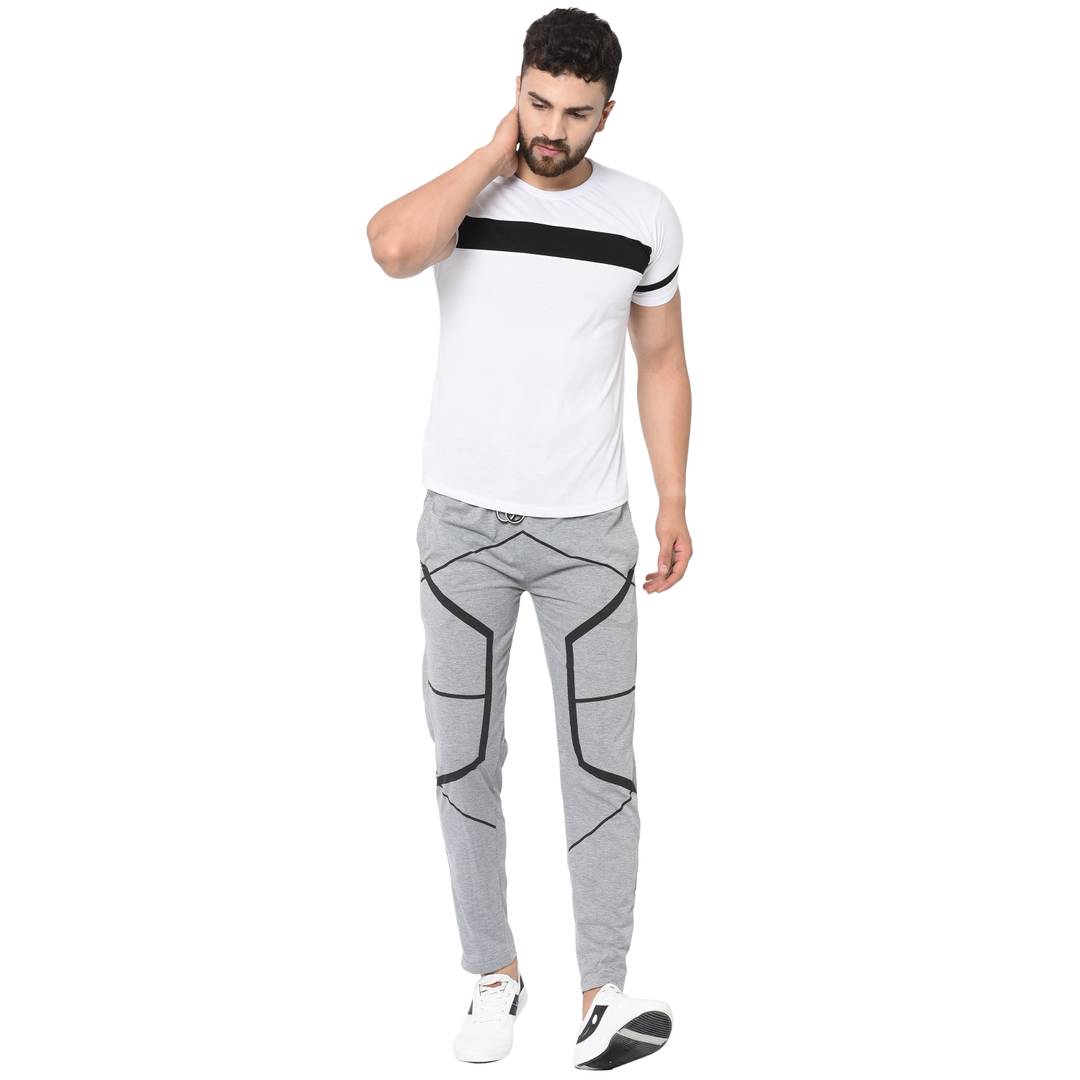 Men's Grey Cotton Printed Regular Track Pants